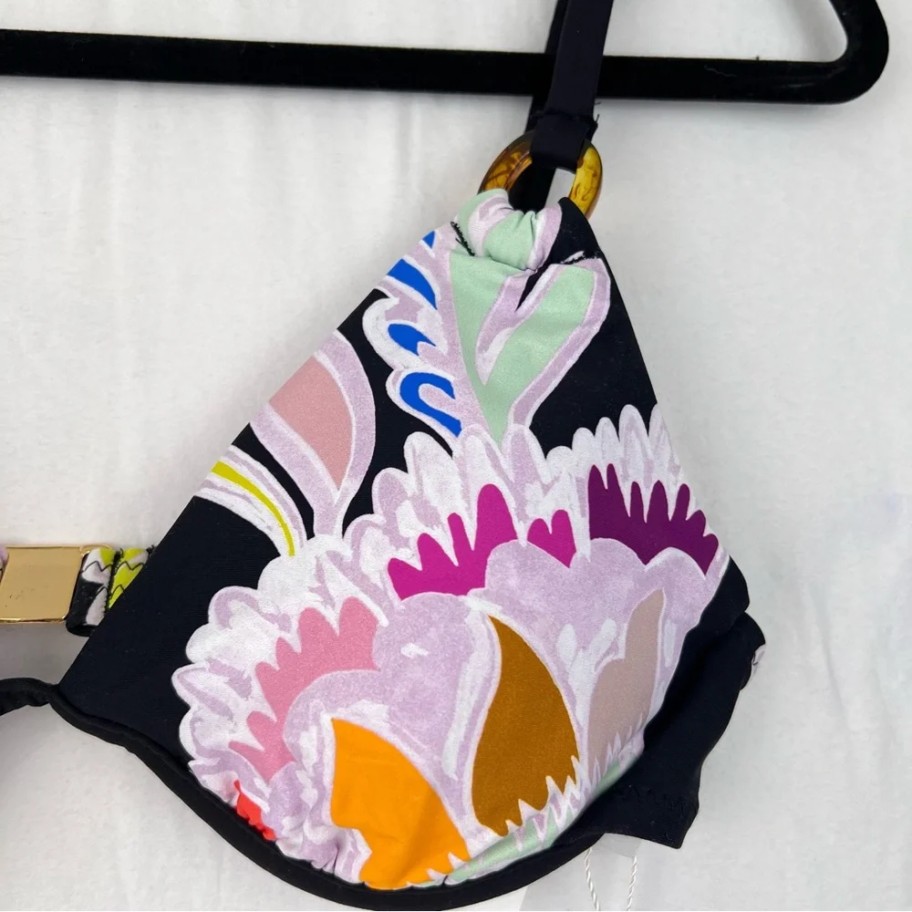 TRINA TURK SEYCHELLES UNDERWIRE TOP 8 Black Floral Colorful Beach Vacation NWT